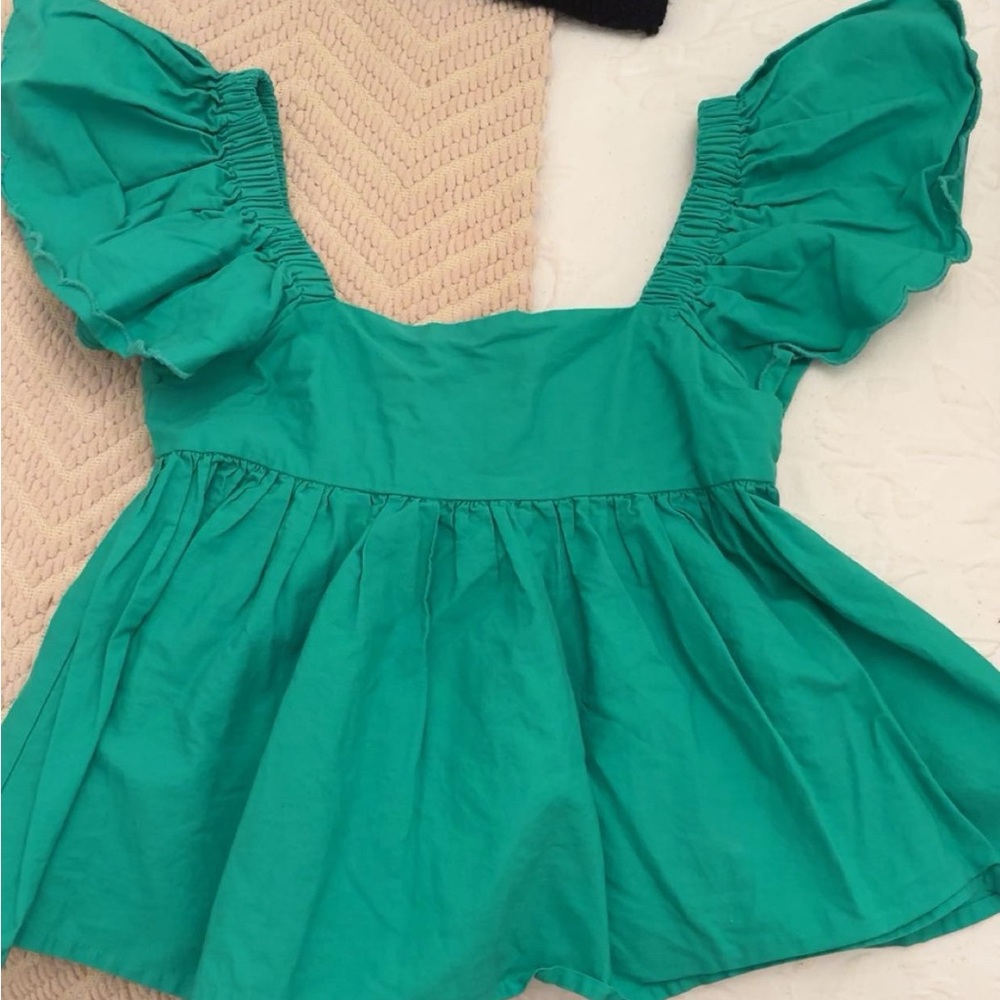 Altar'd State Teal Puff Sleeve Blouse